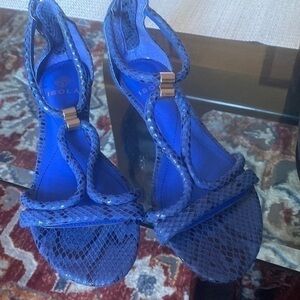 Wedge Isola straps shoes , leather in blue color, size 6.5